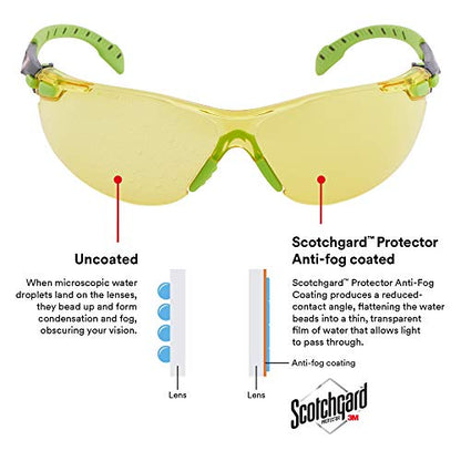 3M Safety Glasses, Solus 1000 Series, ANSI Z87, Scotchgard Anti-Fog, Amber Lens, Green/Black Frame - size: Single, style: Amber Lens, Green Black Frame