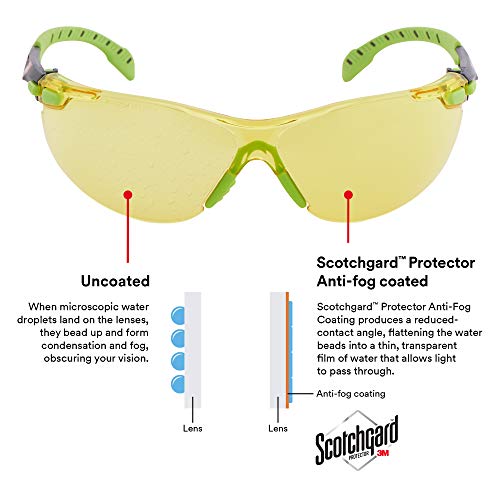 3M Safety Glasses, Solus 1000 Series, ANSI Z87, Scotchgard Anti-Fog, Amber Lens, Green/Black Frame - size: Single, style: Amber Lens, Green Black Frame