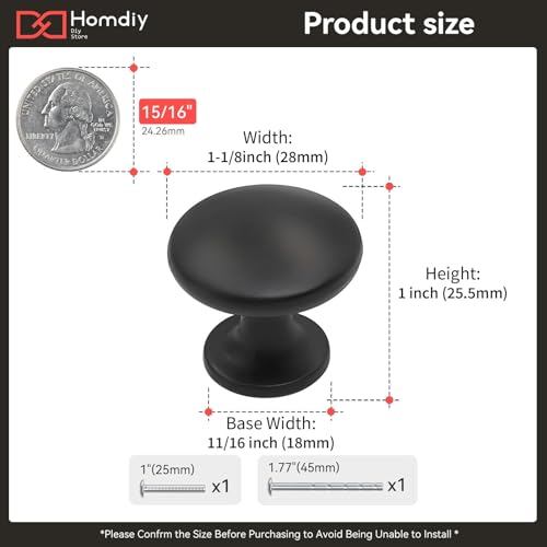 homdiy 10 Pack Black Cabinet Knobs, Solid Zinc Alloy Drawer Knobs, Round Kitchen Cabinet Pulls for Bedroom Dresser, Cupboard, Drawers - color: Matte Black, size: 10 Pack