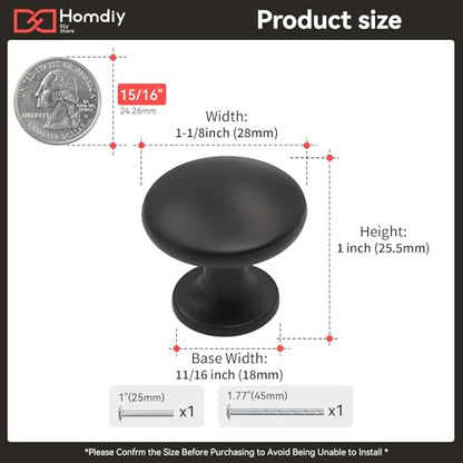 homdiy 20 Pack Black Cabinet Knobs, Solid Zinc Alloy Drawer Knobs, Round Kitchen Cabinet Pulls for Bedroom Dresser, Cupboard, Drawers - color: Matte Black, size: 20 Pack