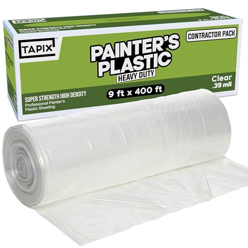 Painter's Plastic Film Heavy Duty 0.39 mil, 400' Length x 9' Width High, High Density Painters Plastic Sheeting Roll in Box with Dispense Hole for Easy Paint Plastic Covering - style: Heavy Duty Painter's Plastic