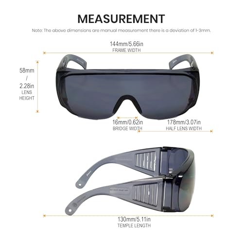 Calabria Fit Over Safety Glasses | Polarized Sunglasses Over Glasses | Wrap Around Anti-Fog | Scratch Resistant | Unisex - color: Smoke