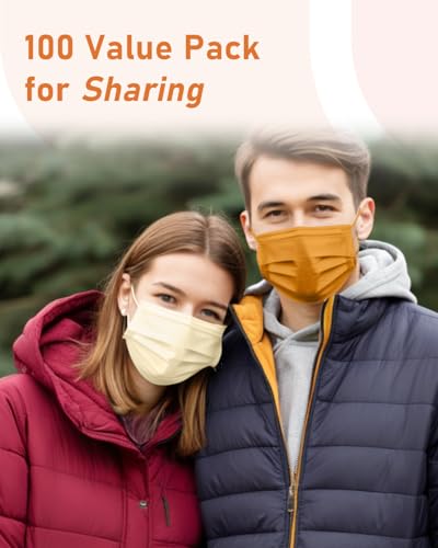 Face Masks Disposable 100 Pack, 4 Ply ASTM Level 3 Medical Grade, Breathable for Adult Outdoor Protection, Individually Wrapped for Home, School & Office, Autumn Wheat - color: Autumn Wheat