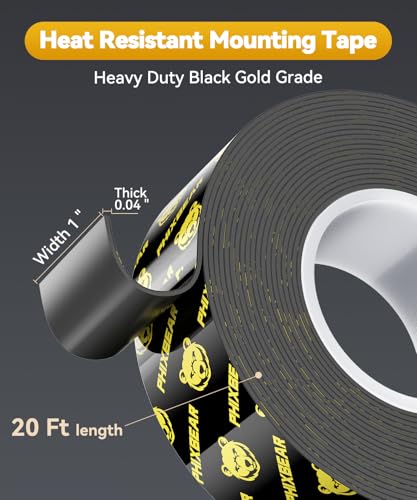 PHIXBEAR Double Sided Tape Heat Resistant Heavy Duty, Waterproof Outdoor Indoor Automotive Mounting Tape, Removable No Residue Super Strong Adhesion Foam Tape, 1" x 20FT - size: 1" x 20FT