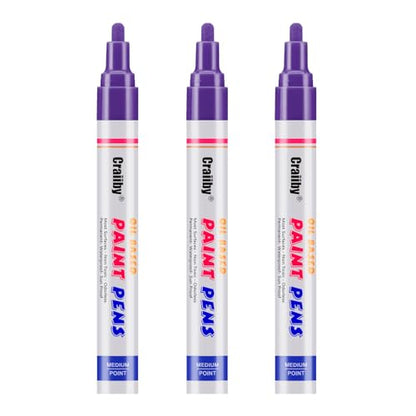 Purple Paint Markers, 3 Pack Oil-Based Waterproof Quick Dry Permanent Paint Pen Set for Rocks Painting, Wood, Fabric, Plastic, Canvas, Glass, Mugs, Metal, Tire, Stone, DIY Craft - color: Purple