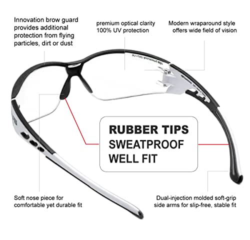 HTS HUNTERSKY Super Flexible Lightweight Anti Fog Wrap-Around U6 Clear Shooting Safety Glasses with ANSI Z87.1 Scratch Resist - color: Black (2 Pack)