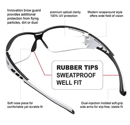 HTS HUNTERSKY Super Flexible Lightweight Anti Fog Wrap-Around U6 Clear Shooting Safety Glasses with ANSI Z87.1 Scratch Resist - color: Black / Clear (With Case)