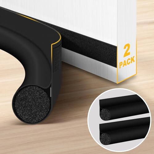 HomeProtect Door Draft Stopper 2 Pack Adjustable, Door Sweep for Bottom of Door, Weather Stripping Door Seal Interior & Exterior, Block Cold Air, Sound Light Dust, Easy to Install,32” Black - color: Black-2, size: 32"