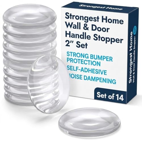 STRONGEST HOME Wall Protector for Door Knobs, 2-Inch - Clear Self-Adhesive Door Stopper Guards - Quiet Rubber Bumpers for Wall Protection, 14-Pack - color: Clear, size: Medium (Door 14 Pack)