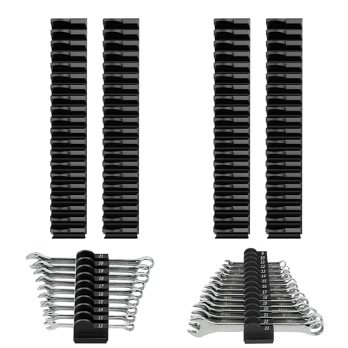 DEHOYI 80 pcs MAGNETIC Modular Wrench Organizers for Tool Drawers - Wrench Rack with Metric & SAE Labels, Perfect Tool Storage Holder. Gift for father, brother and boyfriend (With Magent) (Black) - color: Black