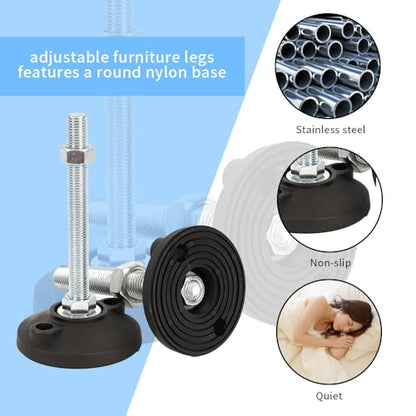 BORDSTRACT Furniture Leveling Feet, 4 pcs M8 Heavy Duty Height Adjuster Foot Feet Leveler Thread Size for Tables, Chair, Sofa, Workbench, Dresser, Bench, Cabinets(D40*M8*L100) - size: D40*M8*L100