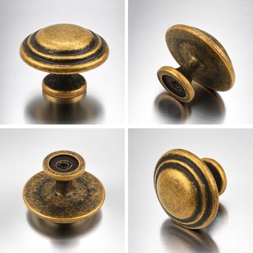 Gobrico 5 Pack 1-3/8 Inch Round Cabinet Knobs Antique Brass Top Ring Handles Bifold Kitchen Wardrobe Drawer Pulls - color: Antique Brass