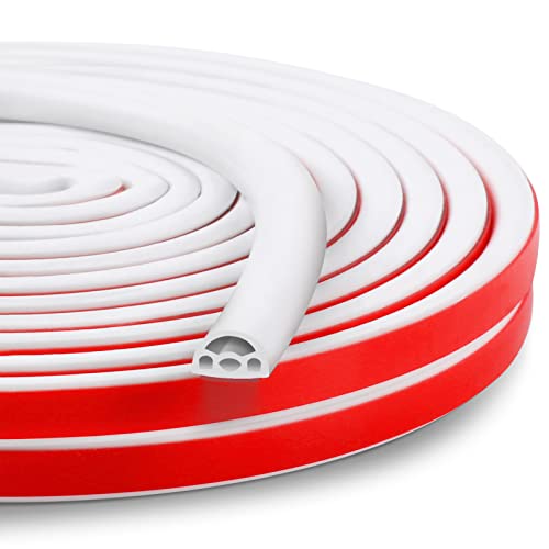 Benory New Upgrade 19.7Ft Silicone Weather Stripping Door Seal, 4-Layer Soundproofing Adhesive Seal Strip for Doors and Windows, Gap Blocker for Large and Small Gaps, Easy to Cut and Install - color: White, size: 3/8" (W) x 1/4" (T) x 19.7' (L)