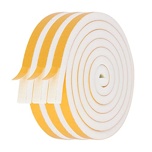 Weather Stripping Door Seal-3 Rolls, 1/4 Inch Wide X 1/4 Inch Thick Total 20 Feet Long, Foam Seal Tape for Window Insulation(6.5ft x 3 Rolls) - size: 1/4" (W) x 1/4" (T) x 20' (L)