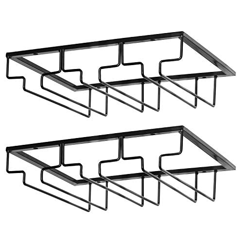 FOMANSH Wine Glass Rack - Under Cabinet Stemware Wine Glass Holder Glasses Storage Hanger 2 Pack Metal Organizer for Bar Kitchen Black - color: Black, size: 3 Rows 2 Packs