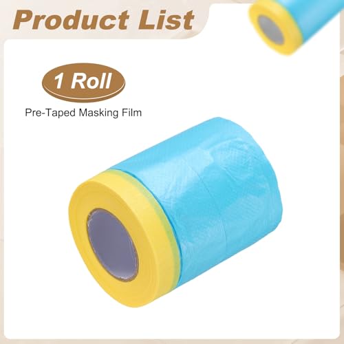 HARFINGTON Pre-Taped Masking Film 21.7" x82ft Adhesive Tape and Drape Painters Plastic Drop Cloth Film with Tape Plastic Sheeting for Automotive Painting Covering, Blue - color: Blue, size: 21.7"x82ft