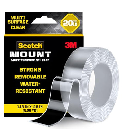 Scotch-Mount Multipurpose Gel Tape, 6 Pack (6 Rolls), Heavy Duty Double-Sided Removable Mounting Tape, Clear Water-Resistant Nano Tape, Holds Up to 20 lbs, 1.18 in x 118 in