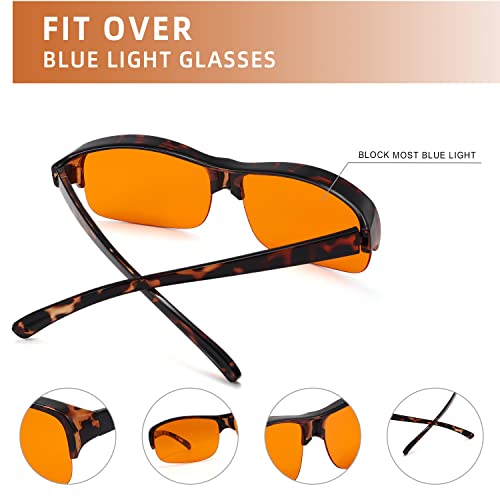 Eyekepper 100% Anti-Blue Light Blocking Fitover Glasses Wear Over Computer Glasses With Amber Lens - color: 1801-tortoise-100% Blue Light Blocking