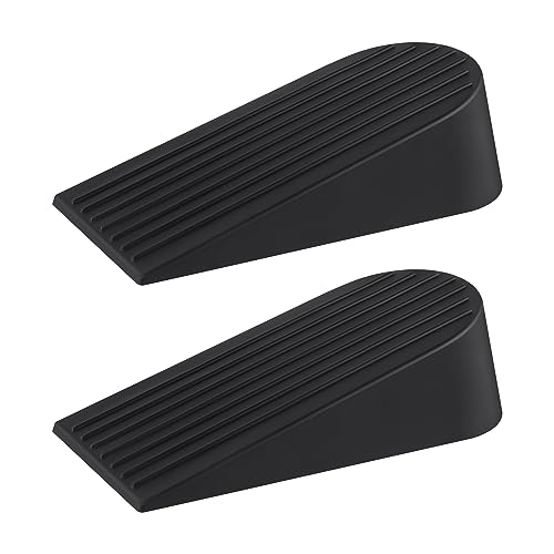 JZWBLILY Big Door Stoppers for Bottom of Door on Floor, Premium Big Rubber Door Stop Wedge, Floor Sturdy Stackable Door Stops for Carpet Heavy Duty Door, Door Gaps (Big 2 Pack, Black) - color: Black, size: Big 2 Pack