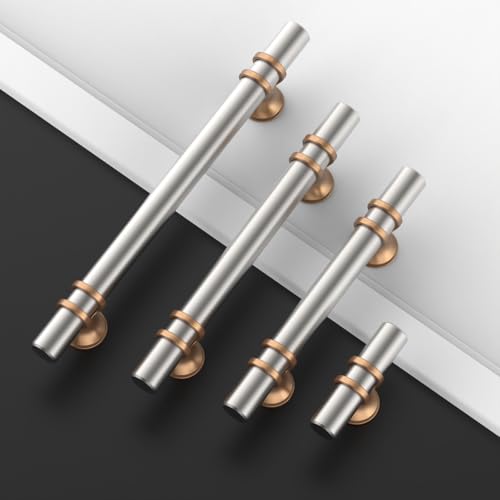 Asidrama 10 Pack 3.75 Inch(96mm) Brushed Satin Nickel and Champagne Bronze Kitchen Cabinet Handles, Cabinet Pulls Kitchen Cabinet Hardware Cupboard Handles Drawer Pulls - color: Nickel-Champagne Bronze, size: 3.75" Hole Center, style: 10 Pack