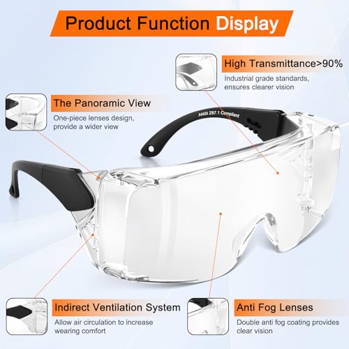 OXG Safety Glasses for Men Women Anti Fog, ANSI Z87.1 Anti Scratch Protective Eyewear UV400 Protection, Adjustable Temple - color: 3 Pack Clear