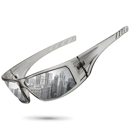 Polarized Sports Sunglasses for Men Women Unbreakable Frame Cycling Fishing Wrap Around Sunglasses UV400 Protection - color: 1-clear Gray Frame/Silver Mirror Lens