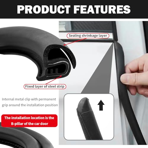 2.62Ft Car Door Weather Stripping, 2PCS Thickened Rubber Edge Trim with U-Shaped Metal Clips for Noise Reduction, Push-in Car Door Seal Strip, Black - color: 2.62Ft
