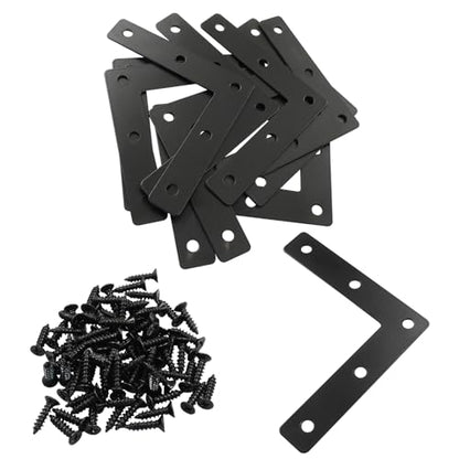 Bivethoi 10 Pcs L Shape Flat Mending Plates, 80 x 80mm (3.15" x 3.15") Stainless Steel Corner Braces with Screws, Flat Angle Brackets for Wood Furniture Repair, Cabinet, Shelf & DIY Projects, Black - size: 80x80mm/3.15"x3.15", style: L shape