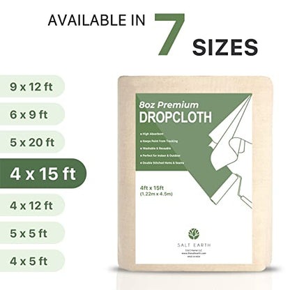 Salt Earth Canvas Drop Cloth 1Pc, Reusable Paint Drop Cloth, 100% Recycled Cotton Canvas Tarp Cover for Painter, Furniture, Floor Protection, All Purpose Painters Dropcloth for Christmas DIY (4x15FT) - size: Pack of 1 - 4x15