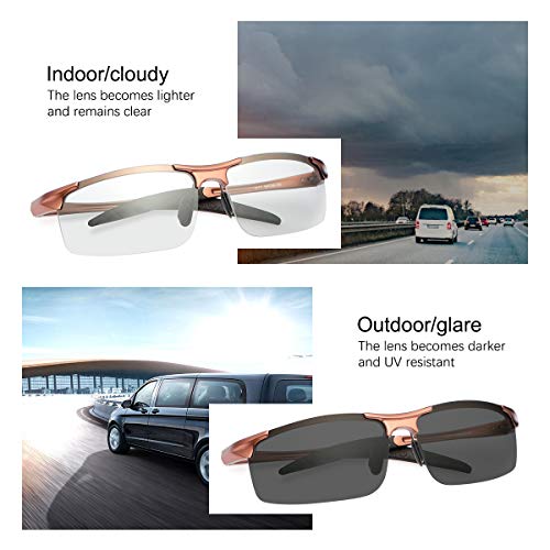 YIMI Men Photochromic Polarized Sports Sunglasses Cycling Fishing Driving Glasses UV Protection Eyeglasses Anti Glare Eyewear - color: 8177 Brown