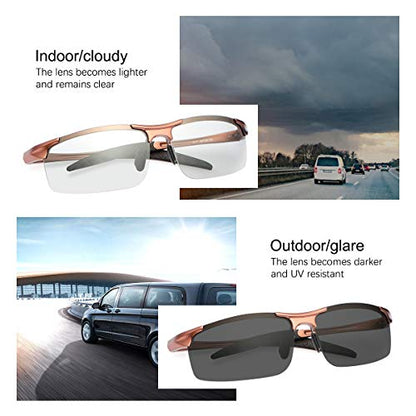 YIMI Men Photochromic Polarized Sports Sunglasses Cycling Fishing Driving Glasses UV Protection Eyeglasses Anti Glare Eyewear - color: 8177 Brown