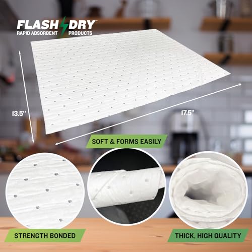 FlashDry Oil Absorbent Roll Pads, Fast-Absorbing Oil-Based Fluid Roll for Garage, Shop, Driveway, Automotive & Marine Use, Tear-Resistant Oil Absorbing Sheets, 15" x 144' ft - 1 Roll - size: Roll of 100 Pads - 2mm