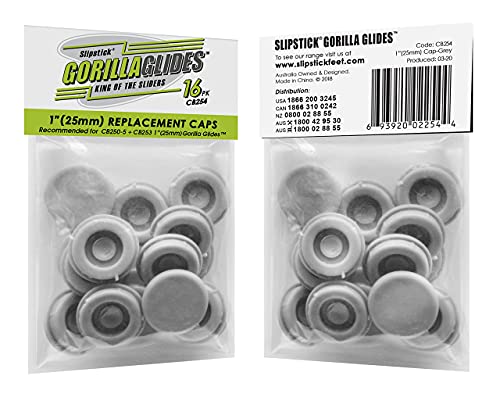 GorillaGlides CB254 Replacement Slider Cap Inserts for Slipstick 1 Inch Plastic Glides (16 Caps) Fits GorillaGlide Model CB253 and Slipstick CB255 & CB250, Snap in - size: 1 Inch