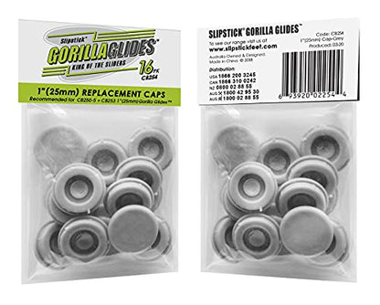 GorillaGlides CB254 Replacement Slider Cap Inserts for Slipstick 1 Inch Plastic Glides (16 Caps) Fits GorillaGlide Model CB253 and Slipstick CB255 & CB250, Snap in - size: 1 Inch