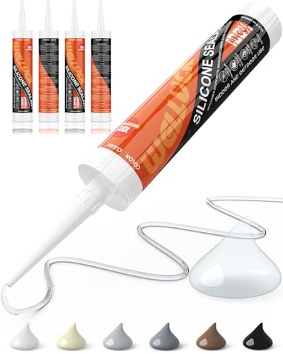WELLUCK Clear Silicone Caulk, 100% Waterproof Silicone Sealant Adhesive Caulking,for RV, Kitchen,Bathroom, Window, Door, Glass,10.2FL.OZ/300ML (4Pack) - color: Clear, size: 4 Pack