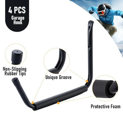 HOME MASTER HARDWARE Heavy Duty 15" Jumbo Garage Wall Hooks 4 Pack – 45 LB Kayak Storage Rack, Wall Mount for Canoe, Bicycle, Ladder & Large Gear - size: 15 in