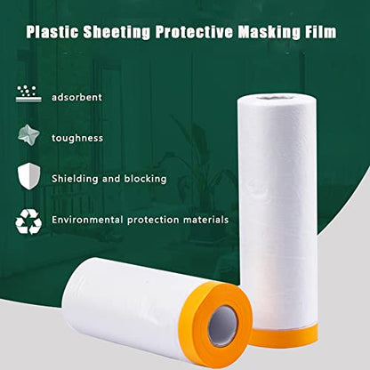 Pre-Taped Masking Film for Painting Painters Plastic Sheeting with Automotive Paint Tape and Drape for Covering Cars, Walls, Windows and Furniture Protection (Size -5 x 65-Feet) - style: 5-feet X 65-feet