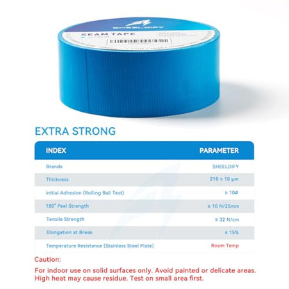 1.97" x 164‘ Seam Tape - Duct Tape Edge Tape Heavy Duty Multi-Purpose, Hand-Tearable, No Residue, Sky Blue, 1 Roll - color: Sky Blue, size: 1.97" x 164' 1Roll