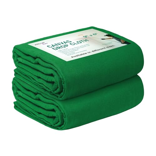 Canvas Drop Cloth for Painting 9x6 feet Pack of 2-8oz Painters Drop Cloths for Painting - All Purpose Canvas Tarps for Floor & Furniture Protection - Recycled Cotton Fabric - color: Green, size: 9x6 Ft - 2 Pc