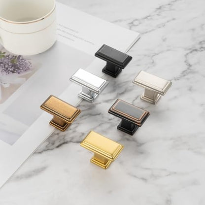 KOOFIZO 10 Pack Antique Brass Cabinet Knobs Brass Drawer Knobs K07 Rectangular Single Hole Cabinet Pulls for Cabinets Drawers Dresser Cupboard Bedroom Closet Bathroom Vanity - color: Antique Brass, size: Knob 01 - 10Pcs