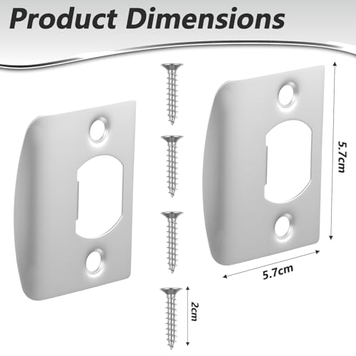 2 Pack Universal Door Strike Plate with Screws, 2-1/4 Inch x 1-7/16 Inch, Round Corner Strike Plates for Interior Doors Door Latch Plate