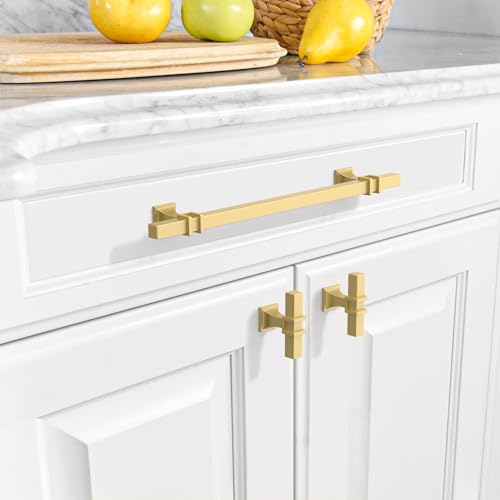 Amerdeco 10 Pack Brushed Gold Cabinet Pulls 7.5 Inch(192mm) Hole Center Drawer Pulls Cabinet Hardware Kitchen Cabinet Handles for Bathroom Dresser Pulls ZH0067 - color: Brushed Gold, size: 7.5"/192MM Hole Center