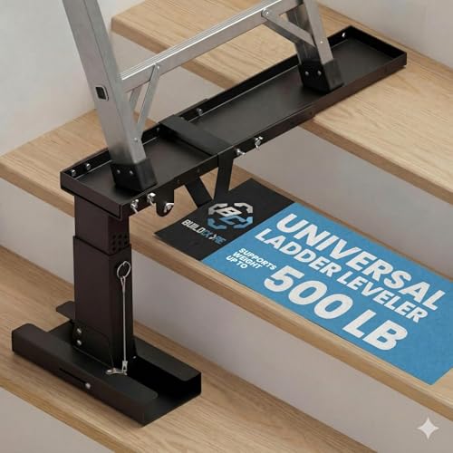 Foldable Ladder Leveler for Stairs, 11"–18.5" Adjustable Height, Carbon Steel Foldable Stabilizer, Fits Extension, Straight & Telescoping Ladders, Tool-Free Pin Lock, Non-Slip Rubber Base, 500lb Cap