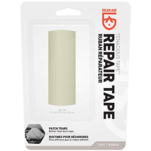 GEAR AID Tenacious Tape 3” x 20” Ripstop Fabric Gear Repair Tape, Fix Holes and Rips in Puffy Jackets, Rain Gear, Tents, Sleeping Bags and Outdoor Equipment, Off-White, 1 Roll - color: Off-White, style: 3" × 20" (1 Roll)