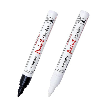 Artsunlvy Permanent Paint Pens Paint Markers - 2 Pack Black & White Oil Based Quick Dry Waterproof Markers For Tire, Rubber,Wood, Rocks, Metal, Canvas - color: White & Black