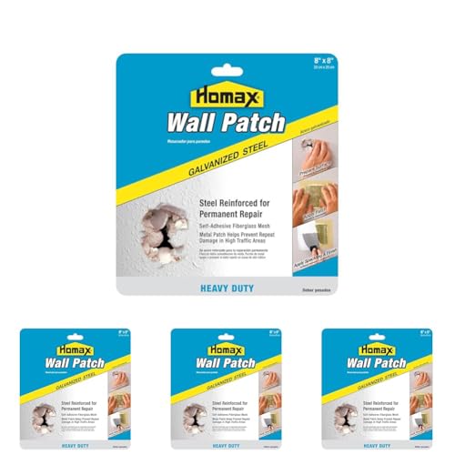 Homax Wall Patch, Galvanized Steel, 8"x8", Heavy Duty Patch, Repairing Drywall Holes (Pack of 4) - size: 8x8 in. (Pack of 4), style: Heavy Duty Steel