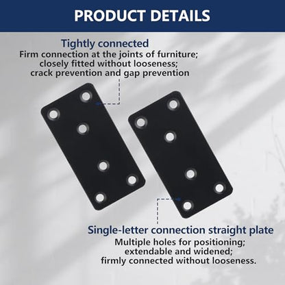 4 Pack Heavy Duty Flat Mending Plate, 3.1x 1.6inch Black Stainless Steel Straight Brace Bracket for Wood, Metal Brackets for Braces, Furniture & Shelf Repair, Wood Connector with Screws - size: 1.6"x3.1"