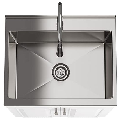 SIMPLIHOME Darwin All-in-One 24 inch Wide Utility Sink and Laundry Cabinet in Pure White Finish, Transitional Stainless Steel Sink Cabinet for Laundry Rooms with High-Arch Chrome Faucet and Storage - size: 24 Inch, style: Stainless Steel Sink