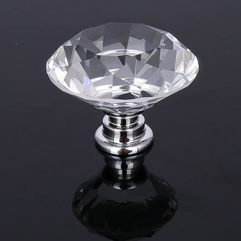 Akstore 6 Pcs Crystal Glass Cabinet Knobs 30mm Diamond Shape Drawer Kitchen Cabinets Dresser Cupboard Wardrobe Pulls Handles (40mm,6pcs, Clear) - color: Clear, size: 40 mm