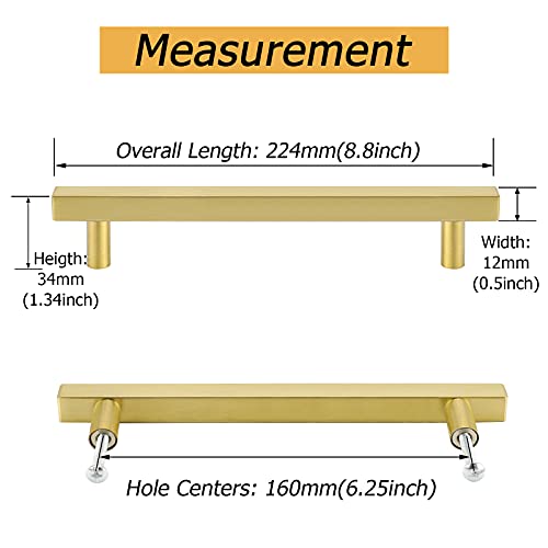 Goldenwarm 25 Pack Brushed Brass Cabinet Pulls Square Bar Cabinet Handles Pulls - LS1212GD160 Modern Euro Style Stainless Steel Kitchen Dresser Drawer Handles,6-1/4 Inch Hole Centers - color: Gold, size: 6-1/4 Inch Hole Center